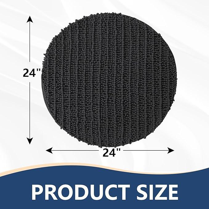 Arotive Luxury Round Chenille Bathroom Rug Mat, Extra Soft Thick Absorbent Shaggy Bath Rugs, Non-Slip Machine Wash Dry Plush Bath Mats for Bathroom, Shower and Tub, 24x24, Dark Grey - ModernBath