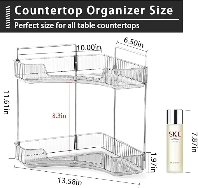 shuang qing 2-Tier Corner Bathroom Counter Organizer – Classic Storage Shelf for Makeup, Perfume & Toiletries, Space-Saving Countertop Tray Fits Bathroom, Dresser, Kitchen (Slate Gray) - ModernBath