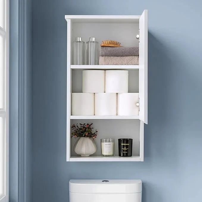 Bathroom Wall Cabinet with Single Door, Soft-Close Hinges, 15x27 inch Wooden Medicine Cabinet for Small Kitchen, Laundry, Entryway, Durable MDF Construction - ModernBath