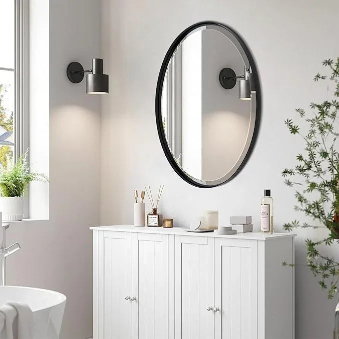 POZINO Matte Black Oval Beveled Mirror, 20"x28" Bathroom Mirror for Over Sink, Modern Rounded Vanity Wall Mirrors for Bedroom Living Room Entryway Fireplace, Wall Mount Hangs Horizontal Or Vertical - ModernBath
