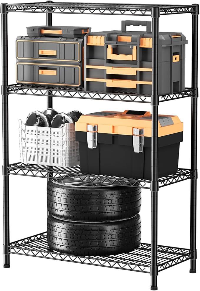 SINGAYE 4 Shelves Wire Storage Shelf 1400LBS Heavy Duty Storage Shelving Unit Metal Organizer Wire Rack Shelving 18" Dx36 Wx59 H Black - ModernBath