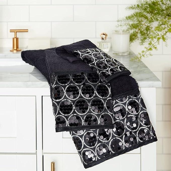 Zahari Home 4pc Sinatra Stylish Bathroom Accessories Set Black Soap Dispenser/Lotion Pump, Tumbler, Tooth Brush Holder and Soap Dish Modern Luxury Decor Bling Mosaic Glass Black Bathroom Accessories - ModernBath