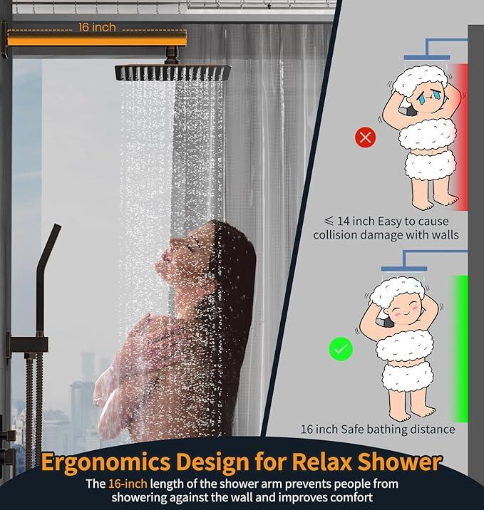 SR SUN RISE ORB Square Rainfall Shower Head and Handle Set, Wall Mounted Shower Fixtures, Metal Shower Faucet Trim Repair Kits (With Shower Valve) 10 Inches - ModernBath