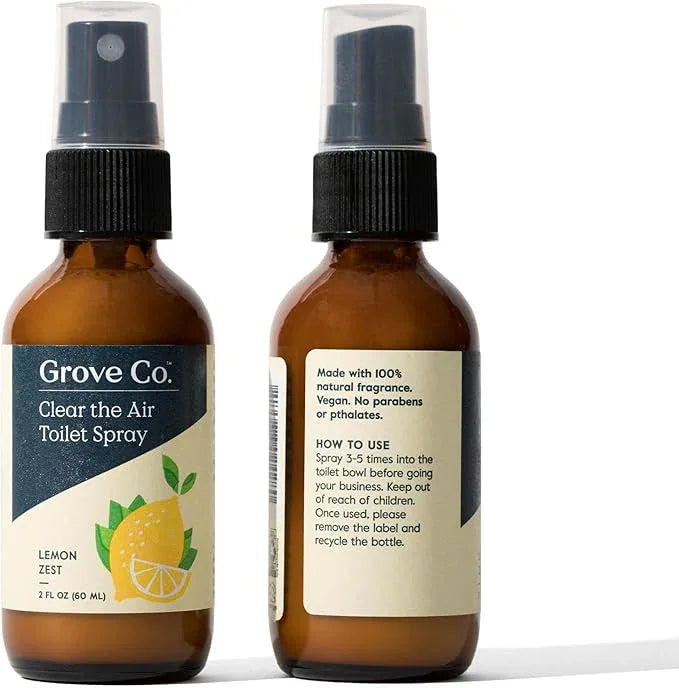 Grove Co. Toilet Spray, Clear the Air Bathroom Spray Air Freshener (2 fl oz) Odor Eliminator for Strong Odor, 100% Natural Lemon Zest Scent, Vegan, Paraben & Phthalate Free (Pack of 3) - ModernBath