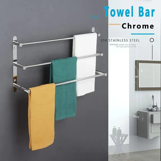 KOKOSIRI Bath Towel Bars Bathroom 3-Tiers Ladder Towel Rails Wall Mounted Towels Shelves Rack Stainless Steel, Polished Chrome, B5002CH-L24 - ModernBath