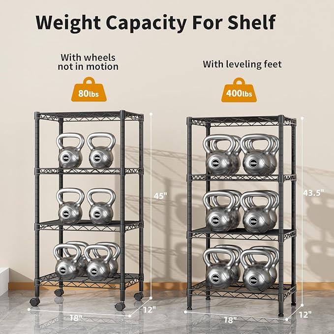 Small 4 Tier Shelves Storage Wire Shelving Unit Metal Shelf Adjustable Organizers Storage Shelving with Wheels for Bathroom Laundry Room Kitchen Pantry12”D x 18”W x 44.8”H Black - ModernBath