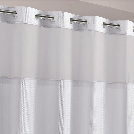 Hookless Waffle Stripe Shower Curtain Bright White 2-in-1 | Sheer Window Design | 71" x 74" | Flex-On Rings | Pack of 4 - ModernBath