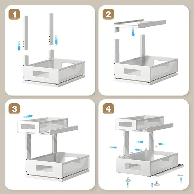 2 Pack Under Sink Organizer with Next-Gen Ball-Bearing Slides,2-Tier Pull Out Cabinet Storage,Height Adjustable Drawer Shelf for Bathroom,Kitchen,Laundry,Cabinet,Pantry(Patent Pending) - ModernBath
