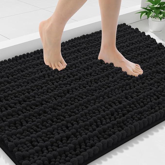 Smiry Bathroom Rugs Mat 36x24, Extra Soft Absorbent Chenille Bath Rugs, Non Slip Rubber Backing Machine Washable Quick Dry Bath Mats for Bathroom Floor, Tub, Shower, Home Decor Accessories, Black - ModernBath