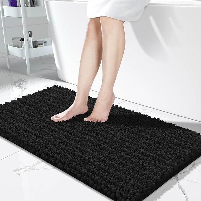Yimobra Bathroom Runner Rug 55x24 Inch - Extra Long Non Slip Chenille Bath Mat, Soft & Absorbent, Machine Washable Shaggy Hallway Carpet for Vanity Tub Shower, Black Home Decor Accessories - ModernBath