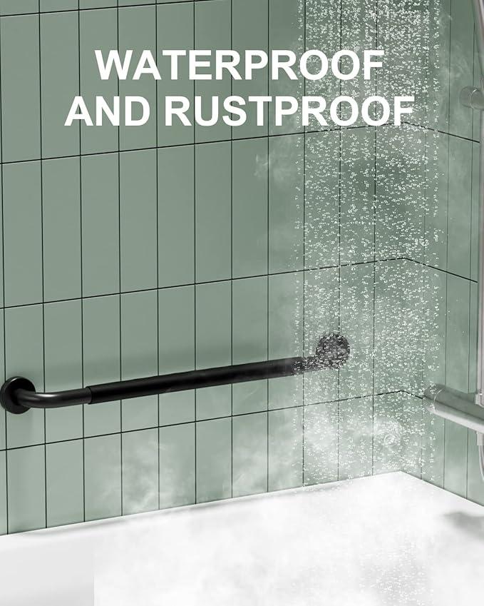 24 Inch Black Shower Grab Bar w/Anti Slip Rubber Grip, Munzong 2 Pack Stainless Steel Bathroom Grab Bar, Bathroom Balance Bar,Safety Handrail Support,Handicap Injury Elderly Senior Assist Bath Handle - ModernBath