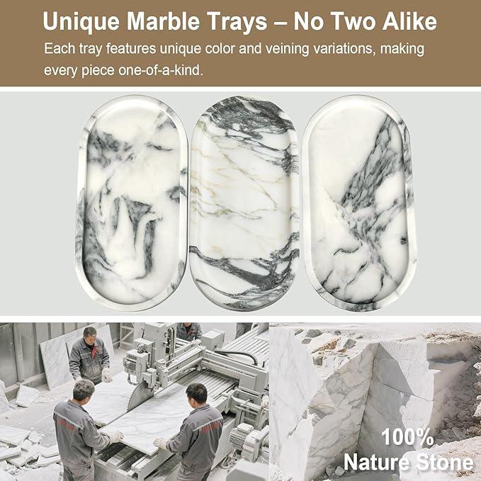 Natural Marble Vanity Tray - Moujings Genuine Marble Perfume Tray for Bathroom Decor, Stone Bathroom Vanity Organizer Tray for Kitchen Counter, Candles, Jewelry, Coffee, Makeup, Key - ModernBath