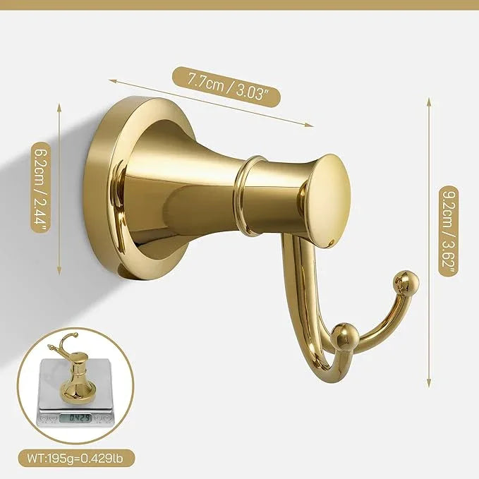 Gold Bathroom Towel Hook, Brushed Gold Bathroom Robe Hook, Heavy Duty Double Towel Hooks Bath Modern Coat Clothes Hook Wall Mounted for Kitchen Washroom - ModernBath