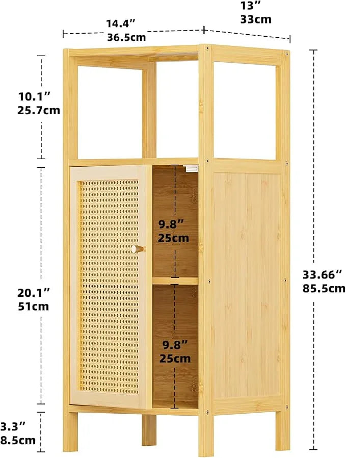 HITNET Rattan Bathroom Storage Cabinet, Small Bamboo Floor Cupboard with Door, Freestanding Narrow Side Organizer for Living Room, Kitchen, Entryway, Natural - ModernBath