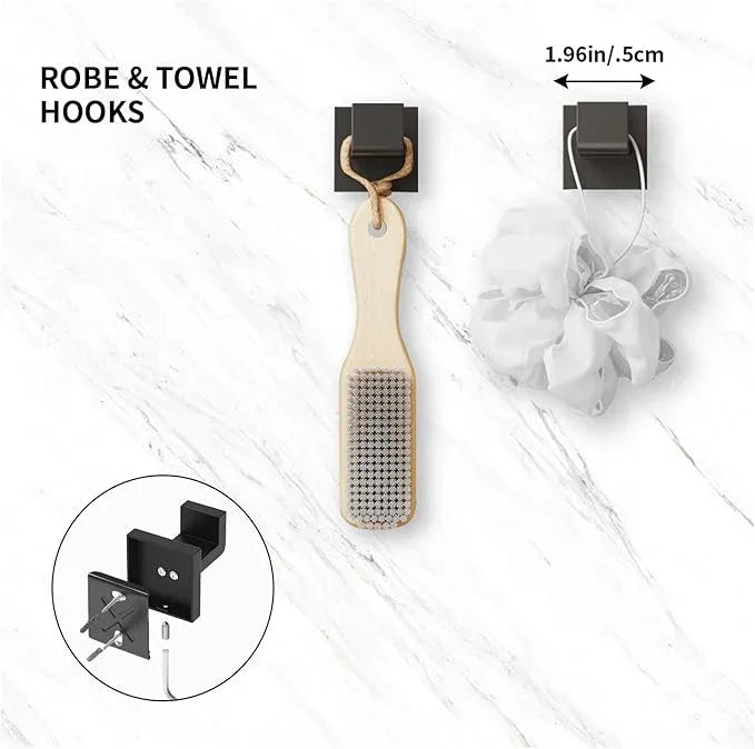 Bathroom Accessory Towel Bar Set: 5 Pieces Matte Black Bathroom Hardware Square SUS304 Stainless Steel - Wall Mounted Towel Rack&Toilet Paper Holder&Towel Ring and Robe Hooks. - ModernBath