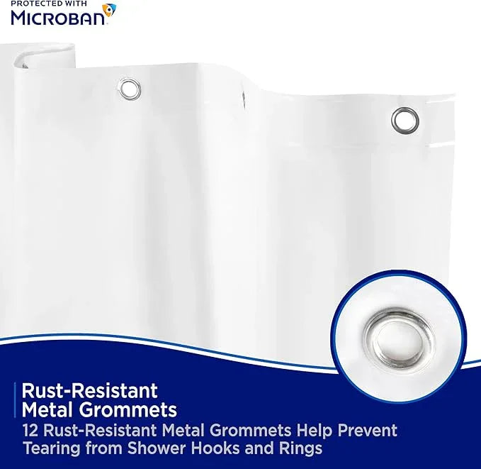 Kenney MB61169 Microban Protected Heavyweight 8 Gauge Waterproof PEVA Shower Curtain Liner with Rust-Resistant Metal Grommets and Weighted Magnetic Hem for Bathroom, 70" W x 72" H, White - ModernBath