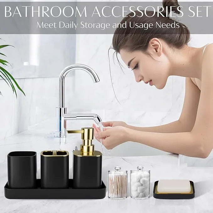 9PCS Bathroom Accessory Set, Black Bathroom Set with Large-Capacity 4 Gallon Trash Can, Bathroom Accessories Set Complete, Toothbrush Holder, Soap Dispenser, Toilet Brush, Bathroom Decor - ModernBath