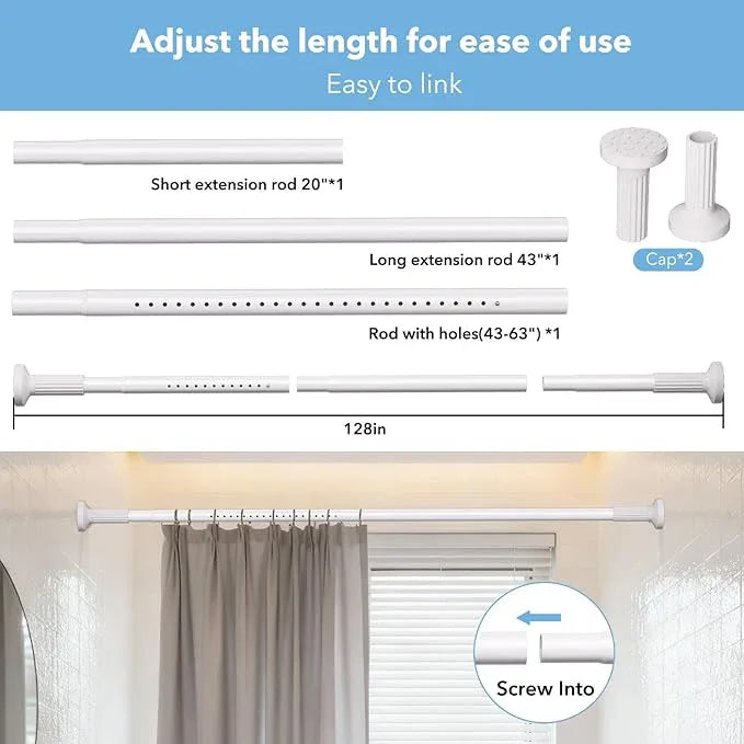 Tension Curtain Rod 51–128 In (4.25–10.67 ft),Extra Long Outdoor Curtain Rod for Window or Bathroom Patio,Easy to Install No Drilling Never Rust,Heavy Duty Adjustable Spring Shower Rod - ModernBath