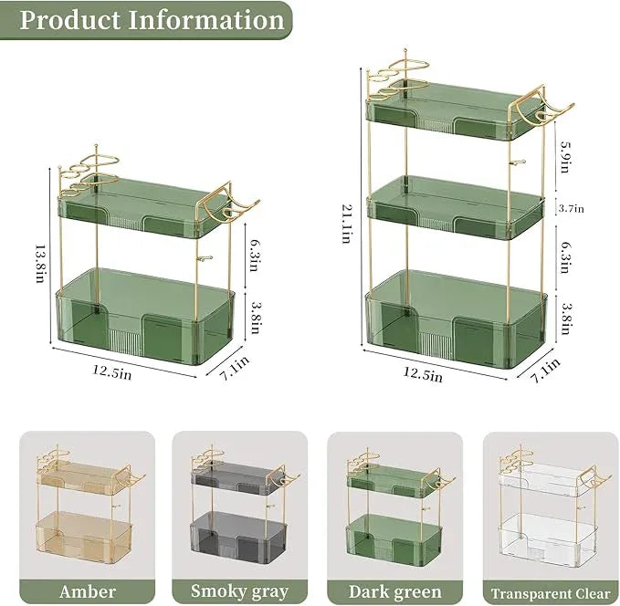 YCIA&DONE Luxury Bathroom Counter Organizer, Large Makeup Organizer Countertop, Shelf Organizer, Vanity Tray, Easily Assemble for Bathroom Organizers and Storage, Undersink, Cabinet, 2 Tiers Green - ModernBath
