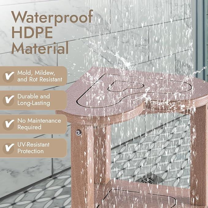 Corner Shower Stool for Inside Shower - Waterproof Corner Shower Bench, HDPE Plastic Bathroom Bench, Adjustable Height Corner Chair for Shaving Legs,Storage Shelf,Non-Slip Feet，Brown - ModernBath