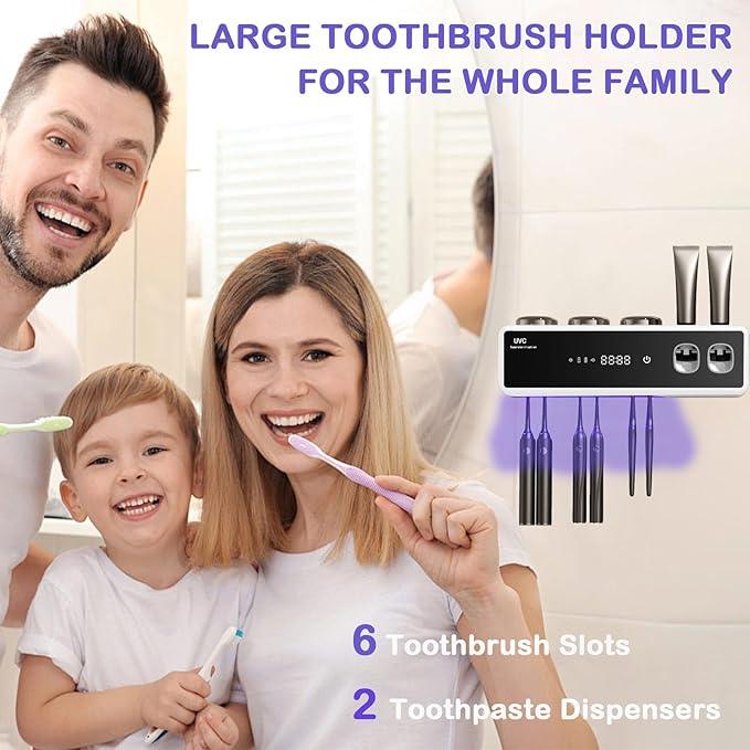 POPZJXDM Toothbrush Holders for Bathrooms,Electric Toothbrush Holder Wall Mounted - 6 Brush/3 Cup,Automatic Toothpaste Dispenser & Hot Dry,Smart Cleaning,Bathroom Storage Upgrade (White) - ModernBath