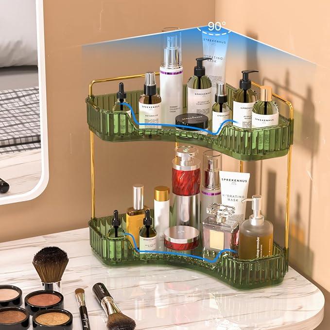 GTI 2 Tier Bathroom Counter Organizer, Multi-Function Corner Bathroom Organizer Countertop,Makeup Organizer Perfume for Dresser Vanity Tray, Spice Rack Organizer for Kitchen (Clear) - ModernBath