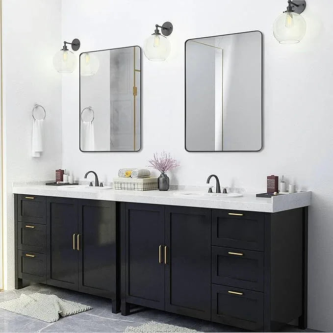 Minuover Black Metal Framed Bathroom Mirror for Wall, Large Brushed Matte Black Rounded Corner Rectangular Bathroom Vanity Mirror, Anti-Rust, Tempered Glass (28" x 36", Black) - ModernBath
