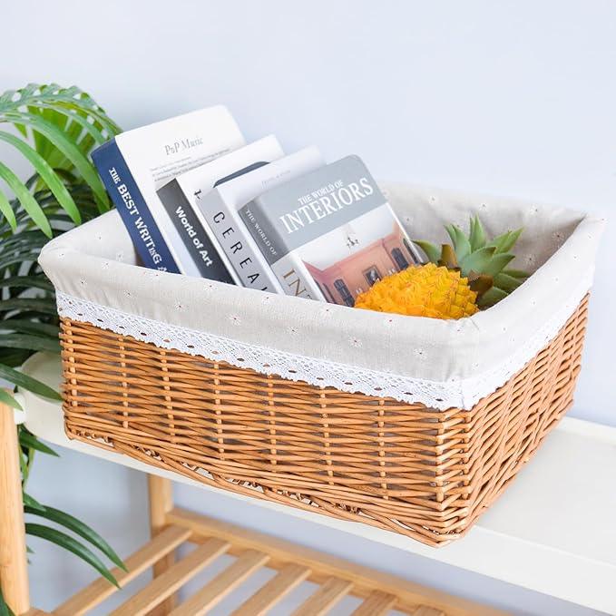 Natural Wicker Storage Rectangular Basket Hand Woven Storage Basket - ModernBath