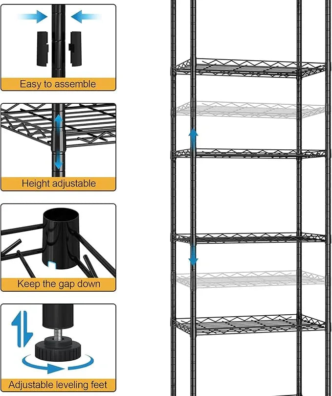 HOMEFORT 6-Shelving Unit, Adjustable Wire Shelving, Metal Wire Shelf Rack Organizer for Kitchen, Pantry, Closet, Bathroom, Laundry, Black,21" W x 11" D x 69" H - ModernBath