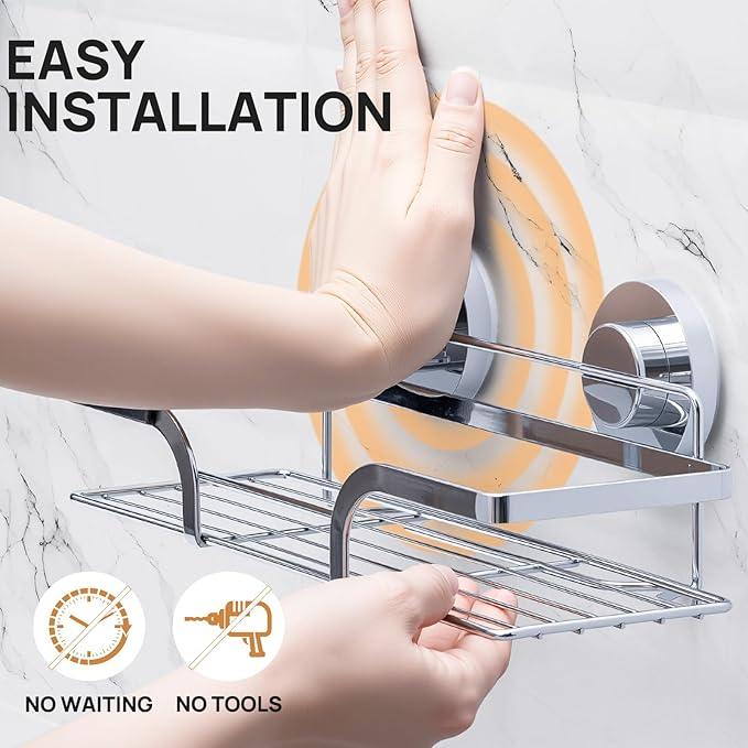 LEVERLOC 2 Pack Shower Caddy Suction Cup, Shower Shelves for Inside, Rustproof Metal Bathroom Storage NO-Drilling Bath Organizer with Large Capacity,Heavy Duty Storage Basket,Home Decor,Silver - ModernBath