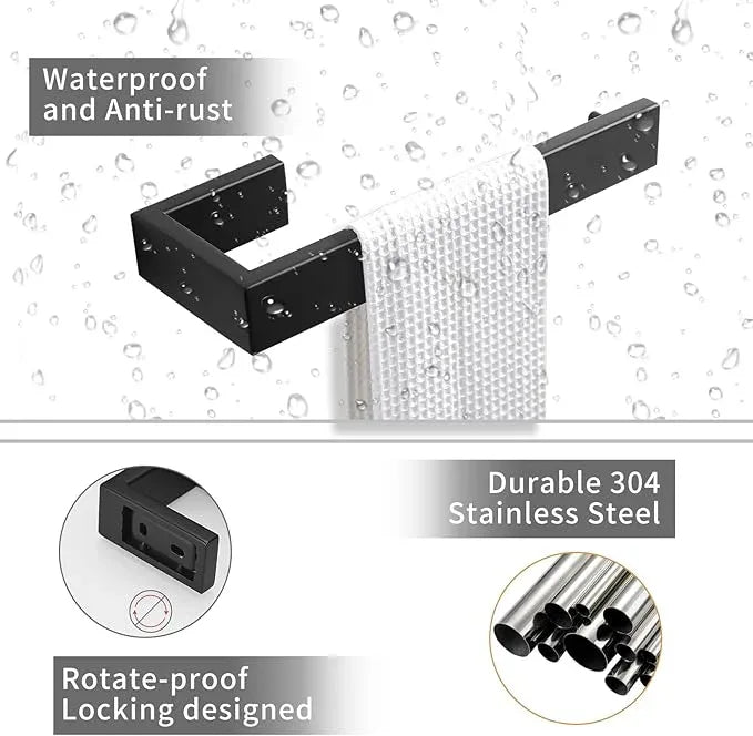 Fapully 8 Piece Bathroom Hardware Accessories Set Stainless Steel Matte Black Wall Mounted - ModernBath