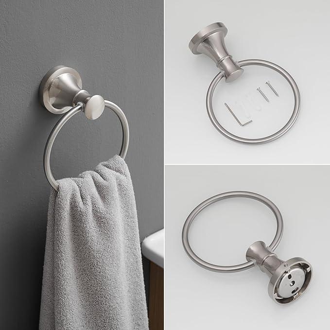 RUMOSE Toilet Paper Holder and Hand Towel Ring Brushed Nickel Wall Mount Bathroom Hardware Accessories 2 PCS Set Flexible Pivoting Toilet Tissue Roll Holder and Towel Hanger, Stainless Steel - ModernBath