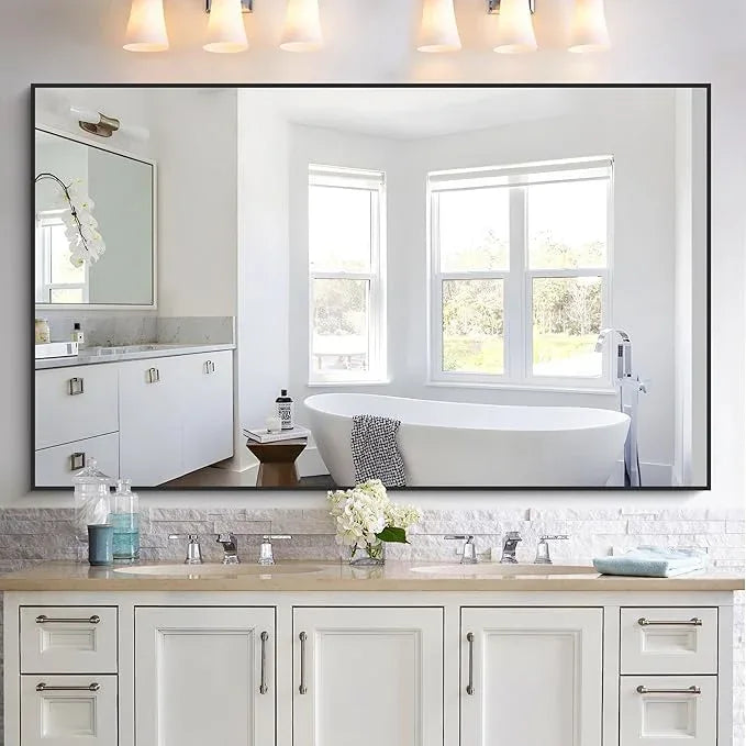 KOCUUY Black Bathroom Mirrors for Wall, 60x36 Large Rectangle Mirrors for Bathroom Sink, Oversized Wall Mirror Black Metal Framed Decor for Living Room, Farmhouse, Entryway, Hang Horizontal/Vertical - ModernBath