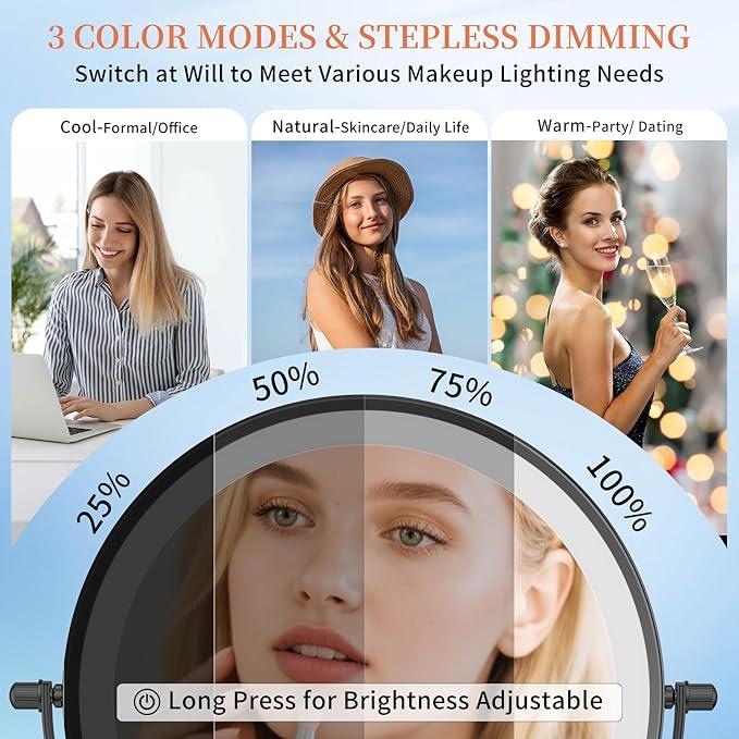 FUNTOUCH 9" 30X/1X Wall Mounted Lighted Makeup Mirror, 5000mAh Rechargeable Double Sided Magnifying Mirror with Adapter, 3 Color Lights,Touch Dimmable, 360 Rotation Extended Arm for Bathroom,Black - ModernBath