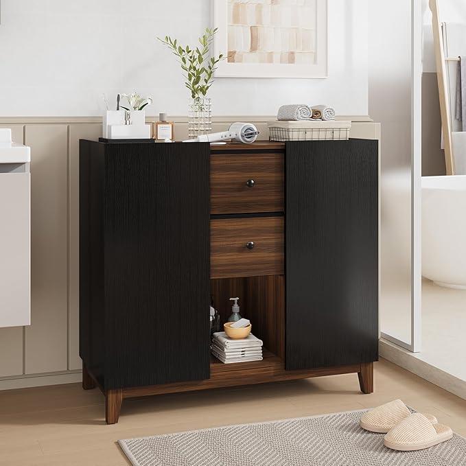Bathroom Storage Cabinets with Drawers and Doors, Kitchen Storage Cabinet with Adjustable Shelf, Floor Sideboard Buffet Cabinet for Living Room, Kitchen, Hallway, Dining Room, Black Walnut - ModernBath