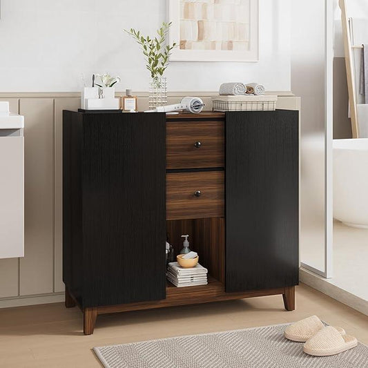 Bathroom Storage Cabinets with Drawers and Doors, Kitchen Storage Cabinet with Adjustable Shelf, Floor Sideboard Buffet Cabinet for Living Room, Kitchen, Hallway, Dining Room, Black Walnut - ModernBath
