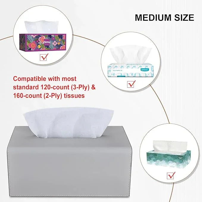 KINGFOM Tissue Box Cover, PU Leather Rectangular Tissue Box Holder with Magnetic Bottom Cover for Facial Tissues/Napkins, Office & Living Room Decor Box (Gray) - ModernBath