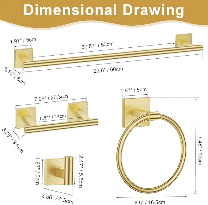 Brushed Gold Bathroom Hardware Towel Bar Set, 5 Pieces Double Dase Toilet Paper Holder Towel Holder Set, 23.6 Inch Stainless Steel Towel Rack for Bathroom Wall Mount - ModernBath