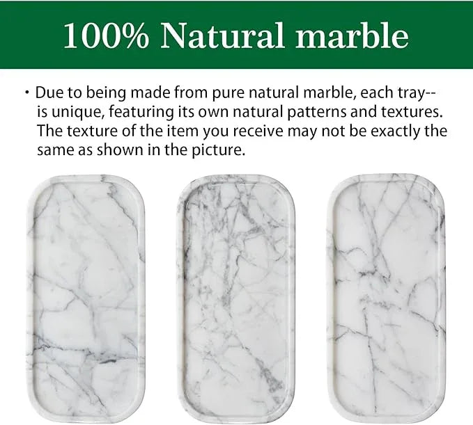 Marmor Real Natural Marble Bathroom Tray for Perfume, Candles, Jewelry Stone Vanity, Bathroom & Kitchen Counter Organizer and Home Decor Statuario White（11.41 * 5.51 * 0.7） - ModernBath