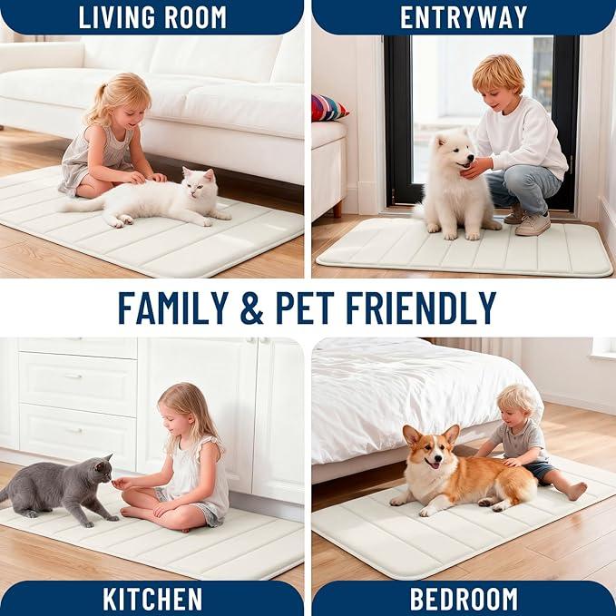 OLANLY Memory Foam Bath Mat 70x46, Super Soft Absorbent Bathroom Rugs, Quick Dry, Machine Washable Shower Floor Rugs, Bathmat Carpet, Bathroom Home Decor Accessories, Ivory - ModernBath
