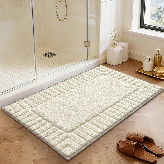 LUMI Bathroom Rugs Non Slip with Rubber Backing, Extra Soft Plush Microfiber Bath Rug Absorbent, Machine Washable Bath Mat Quick Dry for Tub, Shower, Ivory White, 16"x24" - ModernBath