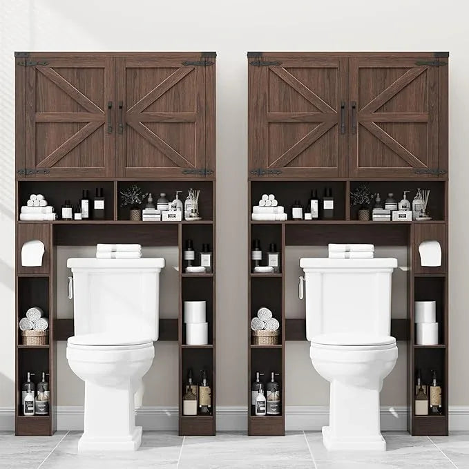 Vabches Over The Toilet Storage Cabinet, Farmhouse Storage Cabinet Over Toilet with 2 Barn Doors ，Toilet Paper Holder Stand，Home Space-Saving Toilet Rack, for Laundry, Restroom, Bathroom.Espresso. - ModernBath
