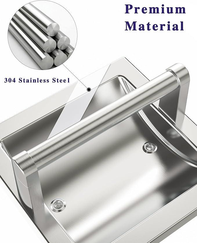 Brushed Nickel Recessed Toilet Paper Holder, Contemporary Hotel Style Pivoting in Wall Toilet Paper Holder - Recessed Toilet Tissue Holder, Regular Roll - ModernBath