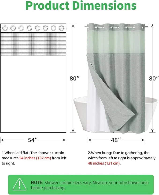 eachope Stall No Hooks Needed Linen Textured Shower Curtain with Snap-in Fabric Liner Set,Hotel Luxury Decor Farmhouse Shower Curtains for Bathroom,Waterproof & Washable,54Wx80H,Sage Green - ModernBath