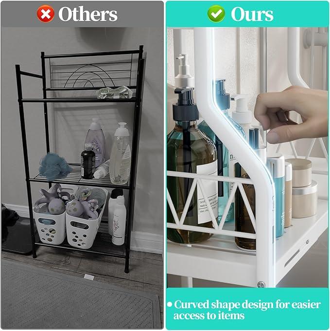 HapiRm Bathroom Shelf Unit Organizer - 3 Tier Expandable Narrow Shelf, Metal Free-Standing Shelves, Open Floor Rack Slim Storage Cabinet, Ideal for Bathroom, Laundry, Kitchen Organization (White) - ModernBath
