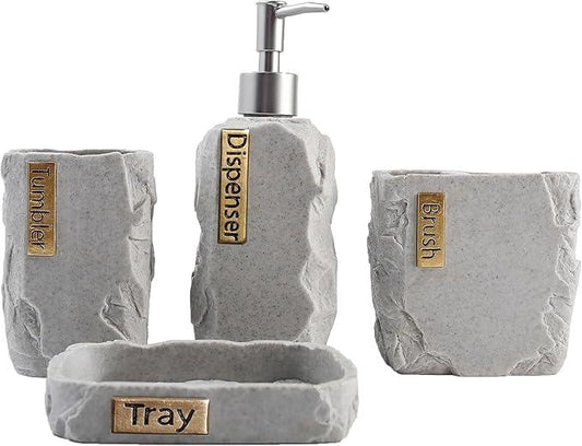 Hymmah Bathroom Accessories Set,Marble Design Toothbrush Holder,Farmhouse Bathroom Decor,4 Pcs Resin Gift Set Apartment Necessities, Contain Toothbrush Cup,Soap Dispenser,Soap Dish,Tumbler - ModernBath