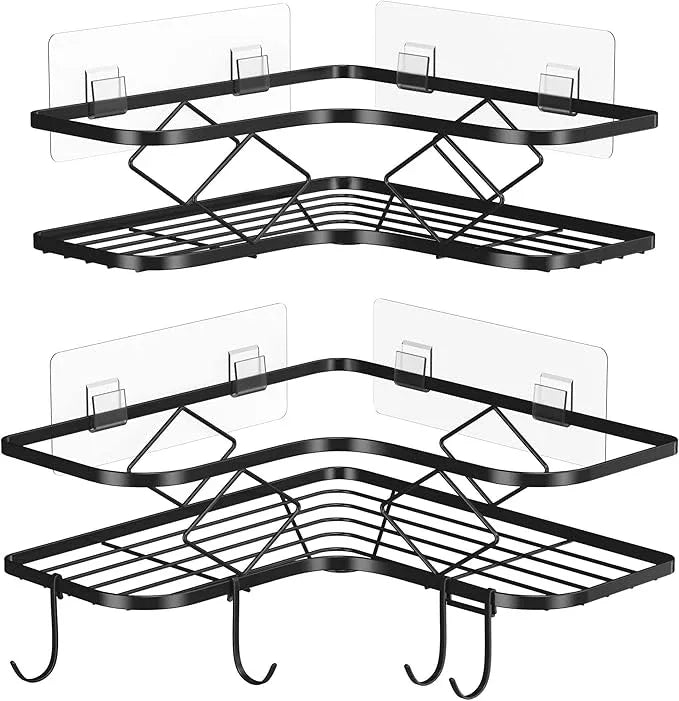 Shower Caddy, 2 Pack Corner Organizer Shelf, Rustproof Wall Mount Shower Storage Rack, No Drilling, 40 lbs Capacity (Glossy Black) - ModernBath
