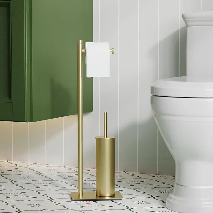 RUACQ Toilet Paper Holder Stand with Toilet Brush and Holder Set, 304 Stainless Steel Bathroom Toilet Tissue Paper Roll Holder Free Standing, Weighted Base, Heavy Duty (Brushed Gold) - ModernBath
