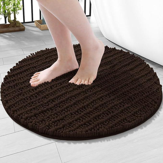 Arotive Luxury Round Chenille Bathroom Rug Mat, Extra Soft Thick Absorbent Shaggy Bath Rugs, Non-Slip Machine Wash Dry Plush Bath Mats for Bathroom, Shower and Tub, 24x24, Brown - ModernBath