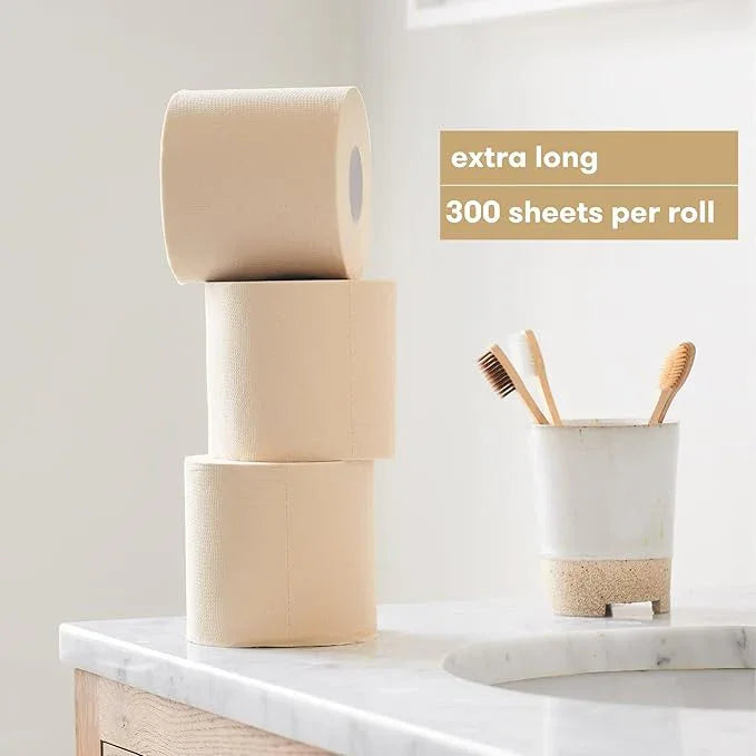 Bumboo Bamboo Toilet Roll 24 Pack | Unbleached Toilet Paper 3 ply, 300 Sheets | Eco Toilet Rolls | Plastic-Free, Soft, Strong & Sustainable Toilet Tissue, Beige - ModernBath